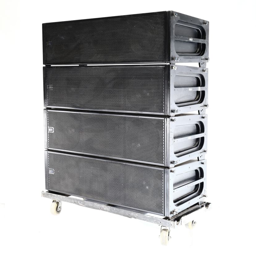(04) Meyer Sound MILO Line Array Speakers, (01) 1100-LFC Subs + Cart