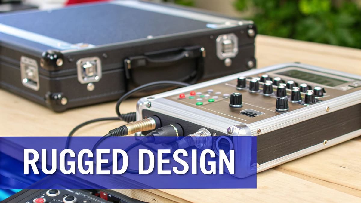 A performer on stage using an audio interface for live performance