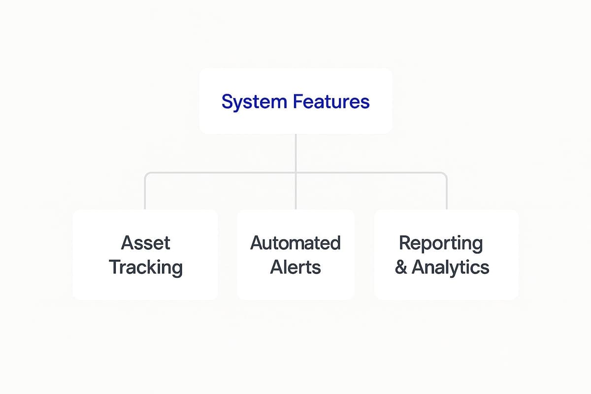Infographic showing how tracking, alerts, and analytics work together in an equipment inventory system